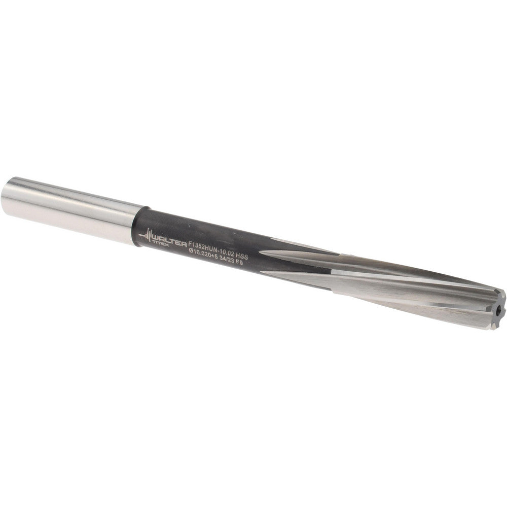 Walter-Titex 5072043 Chucking Reamer 10.02 mm Dia, 133 mm OAL, 38 mm Flute Length, Spiral Flute, Straight-Cylindrical Shank, Cobalt Steel