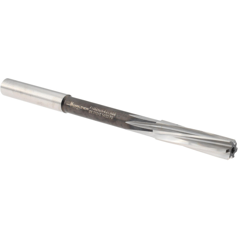 Walter-Titex 5072881 Chucking Reamer 8.01 mm Dia, 117 mm OAL, 33 mm Flute Length, Spiral Flute, Straight-Cylindrical Shank, Cobalt Steel