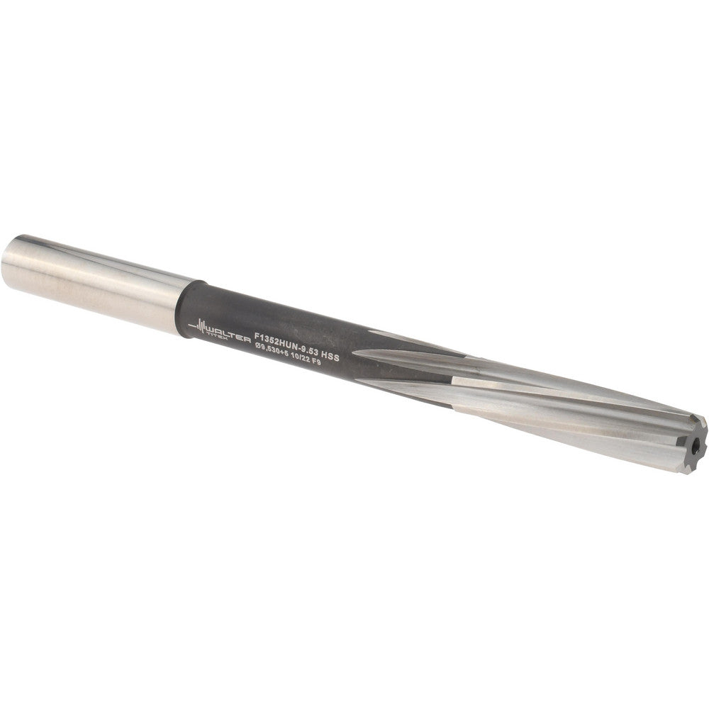 Walter-Titex 5073033 Chucking Reamer 9.53 mm Dia, 133 mm OAL, 38 mm Flute Length, Spiral Flute, Straight-Cylindrical Shank, Cobalt Steel