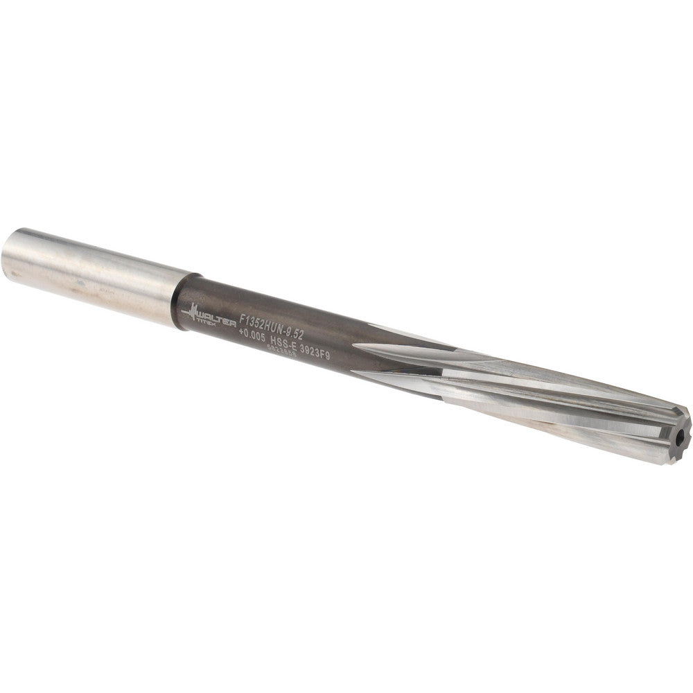 Walter-Titex 5073032 Chucking Reamer 9.52 mm Dia, 133 mm OAL, 38 mm Flute Length, Spiral Flute, Straight-Cylindrical Shank, Cobalt Steel