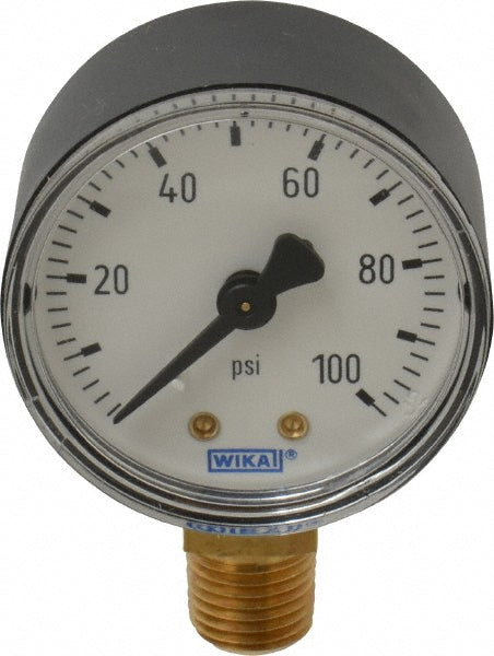 Wika 4252943 Pressure Gauge 2" Dial, 0 to 100 psi, 1/4" Thread, NPT, Lower Mount