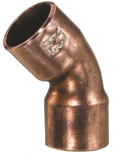 Mueller Industries W 03012 Wrot Copper Pipe 45 &deg Elbow 1/4" Fitting, C x C, Solder Joint