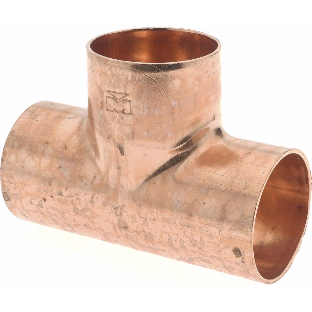 Mueller Industries W 04084 Wrot Copper Pipe Tee 1-1/2" Fitting, C x C x C, Solder Joint