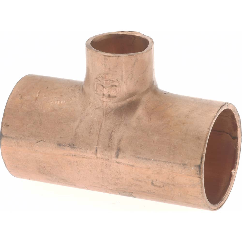 Mueller Industries W 04008 Wrot Copper Pipe Tee 1/2" x 1/2" x 1/4" Fitting, C x C x C, Solder Joint