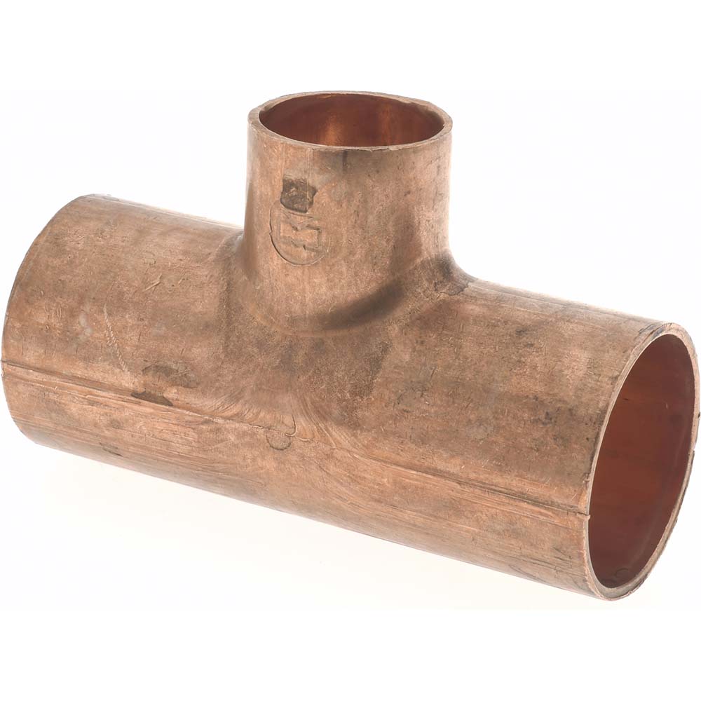 Mueller Industries W 04033 Wrot Copper Pipe Tee 3/4" x 3/4" x 1/2" Fitting, C x C x C, Solder Joint
