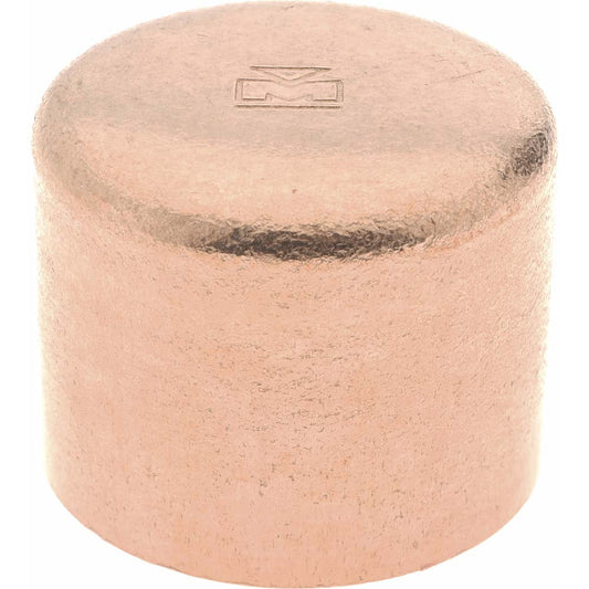 Mueller Industries W 07011 Wrot Copper Pipe End Cap 1" Fitting, C, Solder Joint