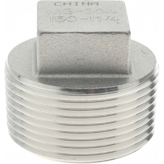 Merit Brass K417-20 Pipe Square Head Plug 1-1/4", 304 Stainless Steel