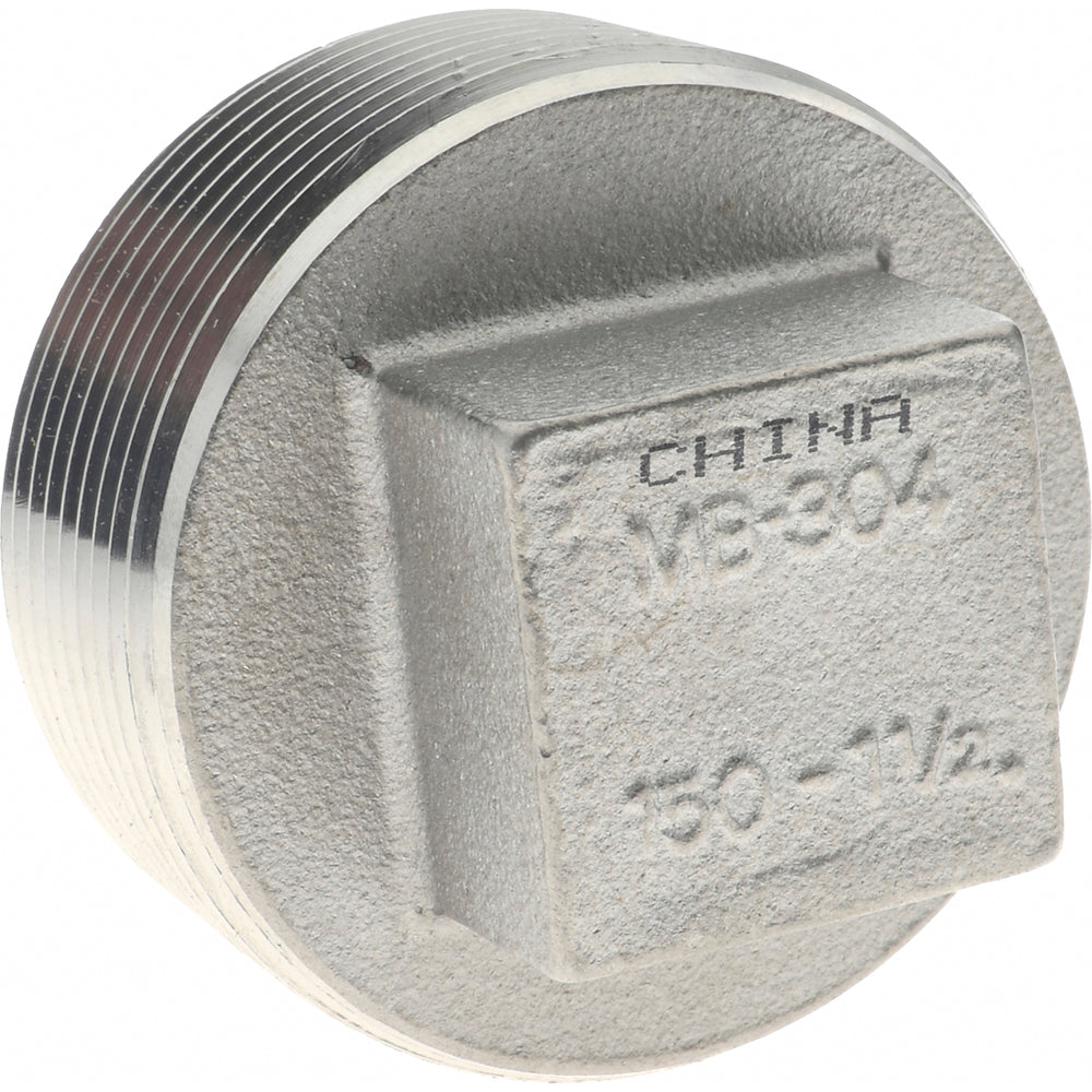 Merit Brass K417-24 Pipe Square Head Plug 1-1/2", 304 Stainless Steel