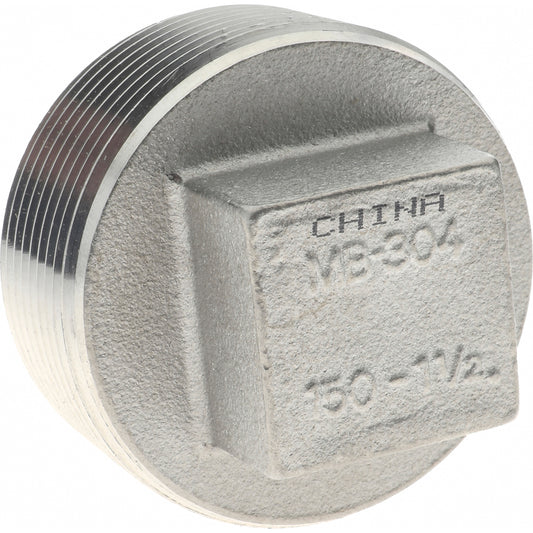 Merit Brass K417-24 Pipe Square Head Plug 1-1/2", 304 Stainless Steel
