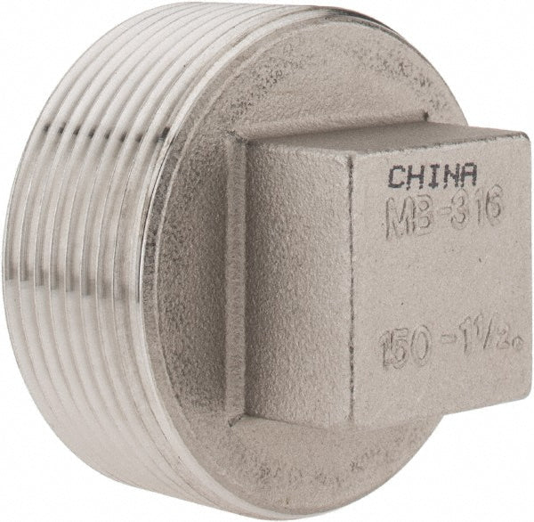 Merit Brass K617-24 Pipe Square Head Plug 1-1/2", 316 Stainless Steel
