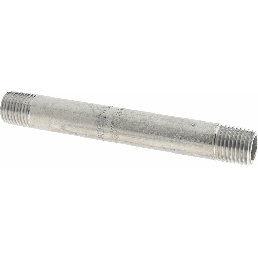 Merit Brass 4004-400 Stainless Steel Pipe Nipple 1/4" Pipe, Grade 304 & 304L
