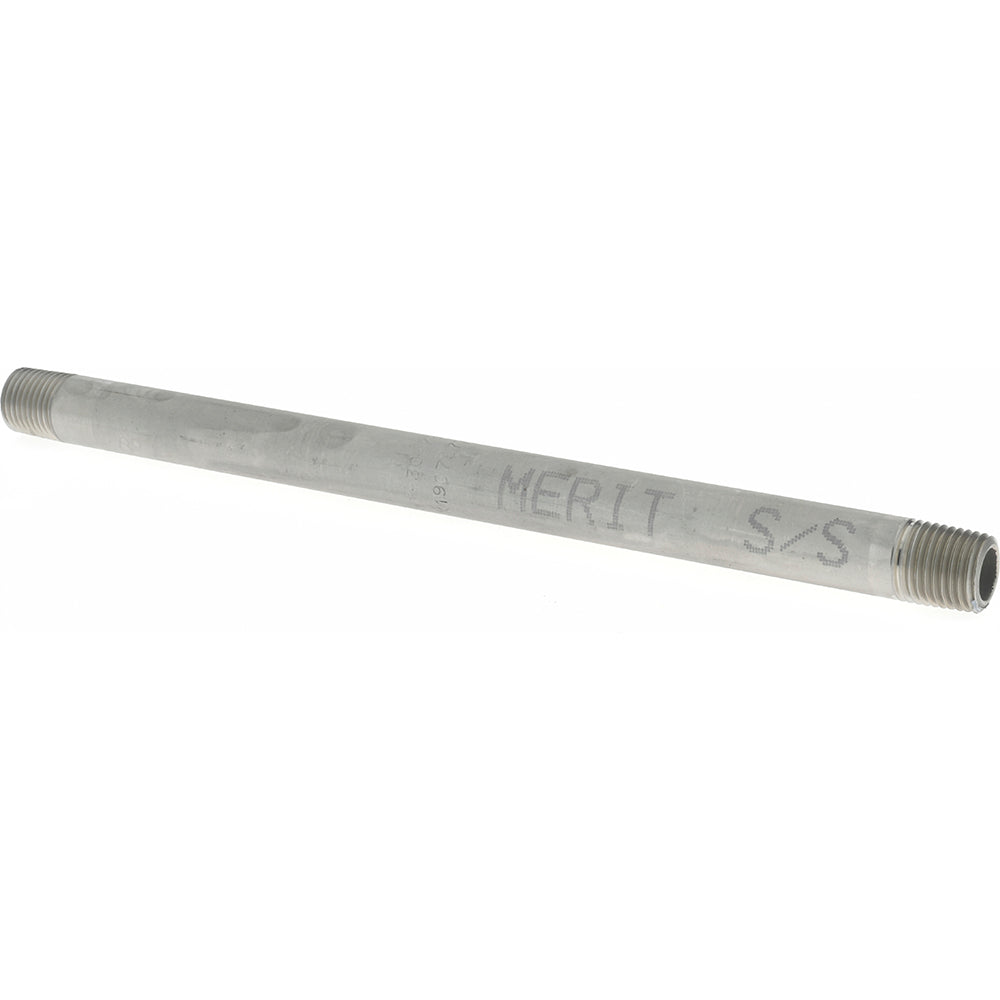 Merit Brass 4004-800 Stainless Steel Pipe Nipple 1/4" Pipe, Grade 304 & 304L