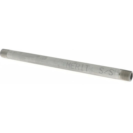Merit Brass 4004-800 Stainless Steel Pipe Nipple 1/4" Pipe, Grade 304 & 304L