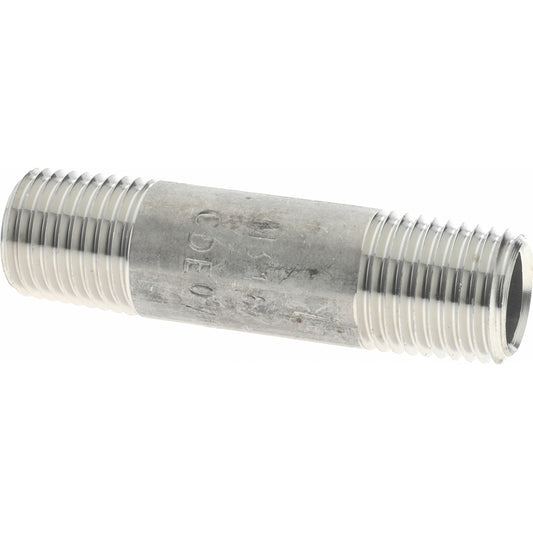 Merit Brass 6004-200 Stainless Steel Pipe Nipple 1/4" Pipe, Grade 316 & 316L
