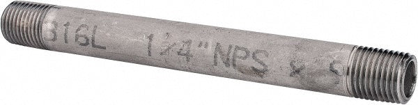 Merit Brass 6004-500 Stainless Steel Pipe Nipple 1/4" Pipe, Grade 316 & 316L