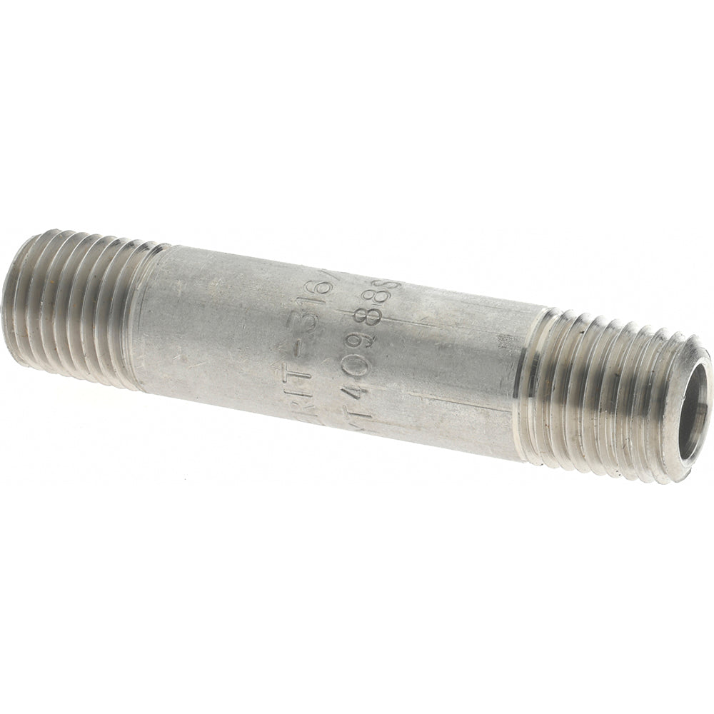Merit Brass 6504-250 Stainless Steel Pipe Nipple 1/4" Pipe, Grade 316 & 316L