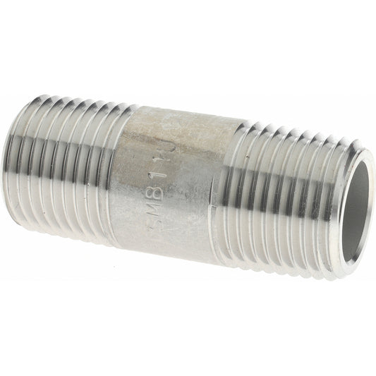 Merit Brass 6508-200 Stainless Steel Pipe Nipple 1/2" Pipe, Grade 316 & 316L
