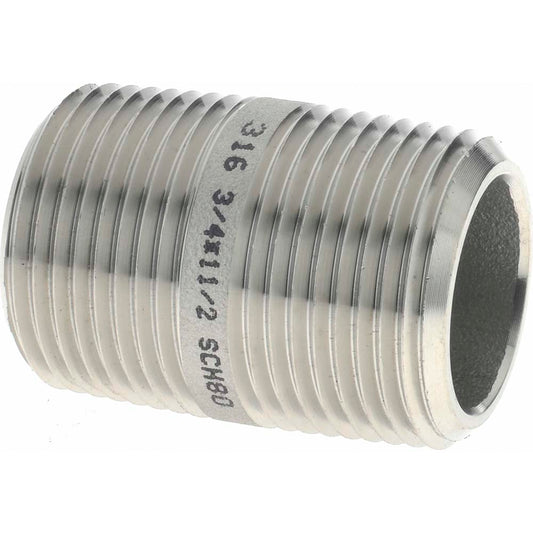 Merit Brass 6512-150 Stainless Steel Pipe Nipple 3/4" Pipe, Grade 316 & 316L
