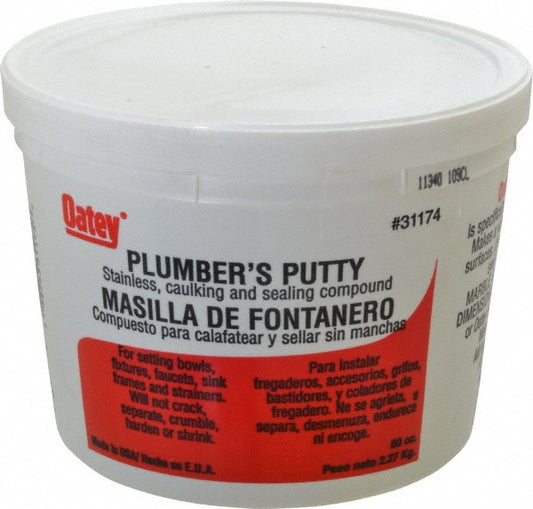 Oatey 31174 Plumbers Putty Type Plumber's Putty  Container Size 5 lb  For Use With & Strainer Baskets Frames faucets  Color Silver  PSC Code 8040  Product Service Code 8040