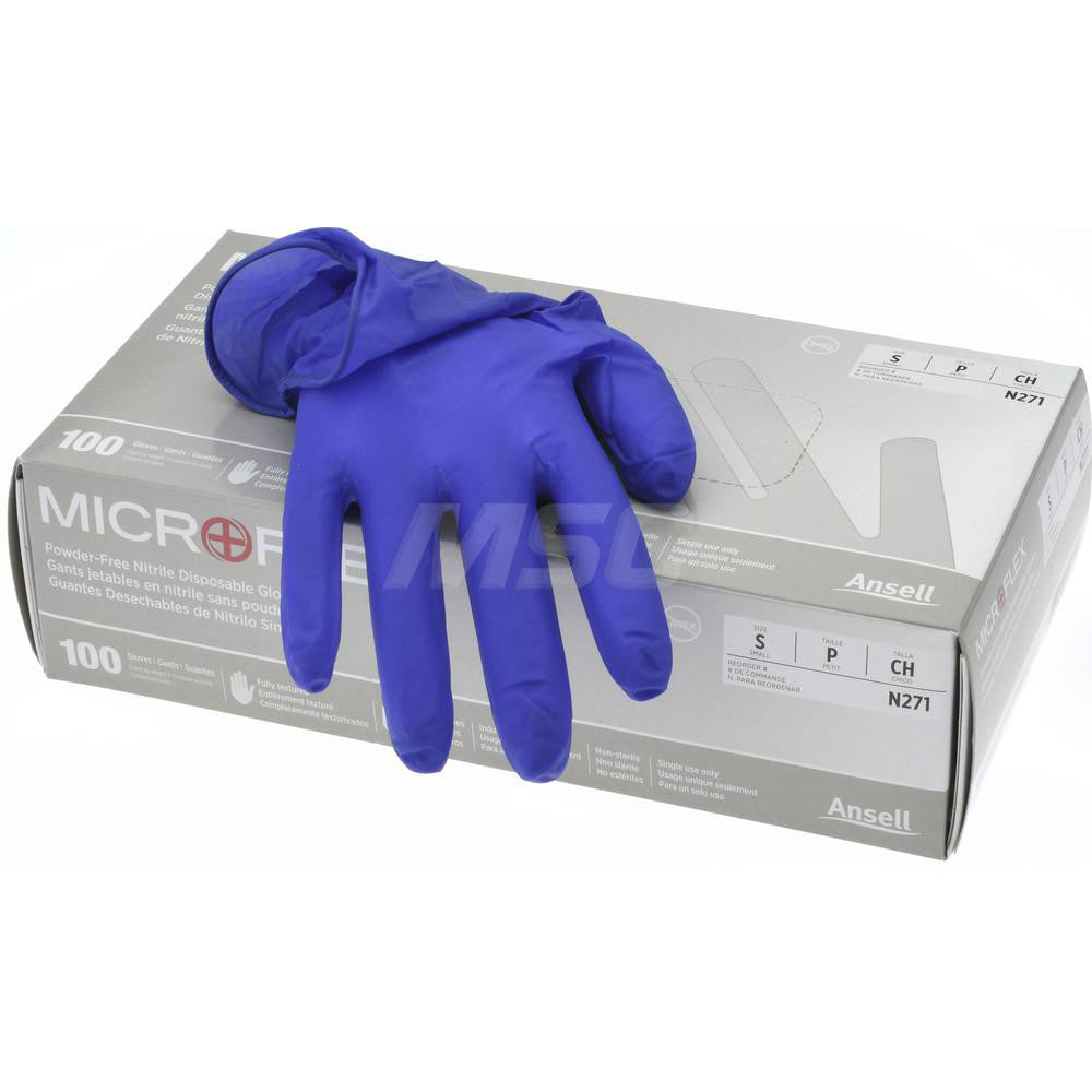Ansell N271 Series Microflex Disposable Gloves Size Small, 3.9 mil, Uncoated-Coated Nitrile, Industrial Grade, Unpowdered