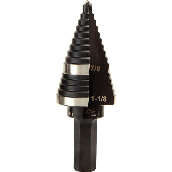 Klein Tools KTSB11 Step Drill Bits 7/8" to 1-1/8" Hole Dia, 3/8" Shank Dia, High Speed Steel, 2 Hole Sizes