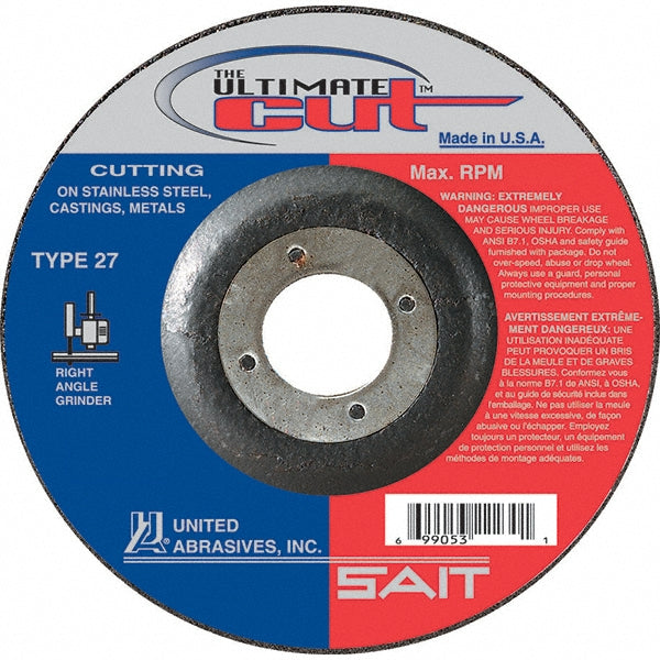 Sait 22390 Depressed-Center Wheel Type 27, 6" Dia, 0.0450" Thick, 7/8" Hole, Aluminum Oxide