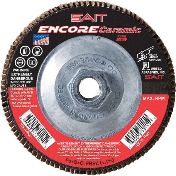 Sait 72931 Flap Disc  4-1/2" Dia, 40 Grit, Ceramic Alumina, Type 27