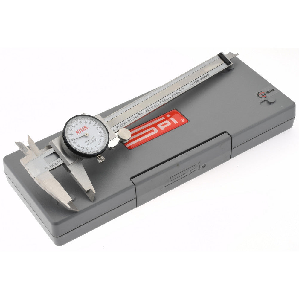 SPI CMS180612008 Dial Caliper 6", 0.001000" Graduation, 0.2" per Revolution, 0.0010" Accuracy, Calibrated, Stainless Steel Jaws