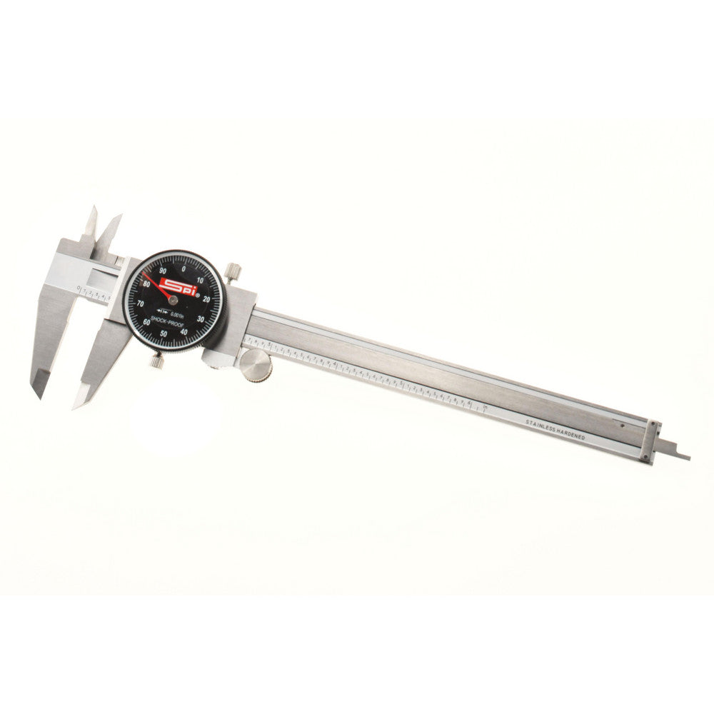 SPI CMS180612007 Dial Caliper 6", 0.001000" Graduation, 0.1" per Revolution, 0.0010" Accuracy, Calibrated, Stainless Steel Jaws