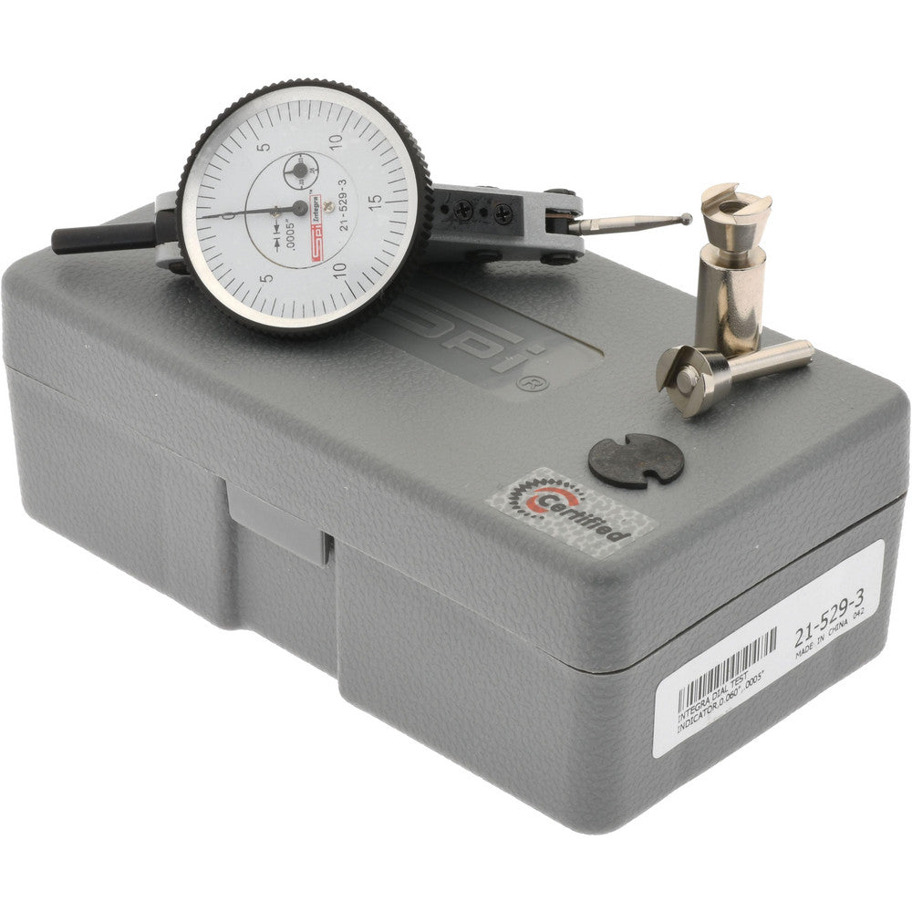 SPI 21-529-3 Horizontal Dial Test Indicator 0.0600" Max, 0-15-0 Dial Reading, 0.001200" Accuracy