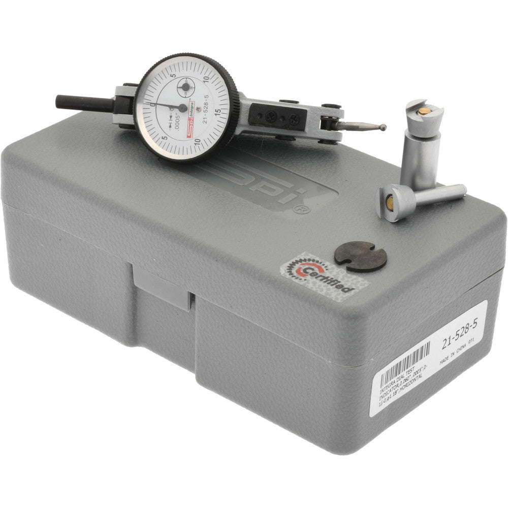 SPI 21-528-5 Horizontal Dial Test Indicator 0.0600" Max, 0-15-0 Dial Reading, 0.001200" Accuracy