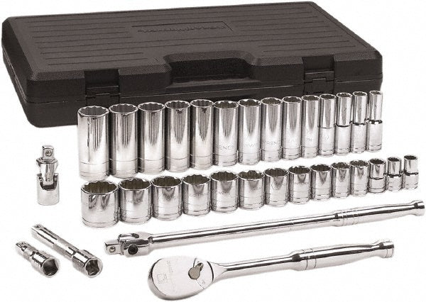 GEARWRENCH 80714D Deep Standard Socket Set 33 Pc, 1/2" Drive, 7/16 to 1-1/2" Socket