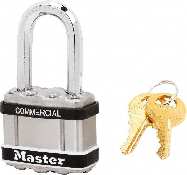 Master Lock M1KALFSTS Padlock Laminated Steel, Keyed Alike, 1-3/4" Wide, Chrome-Plated