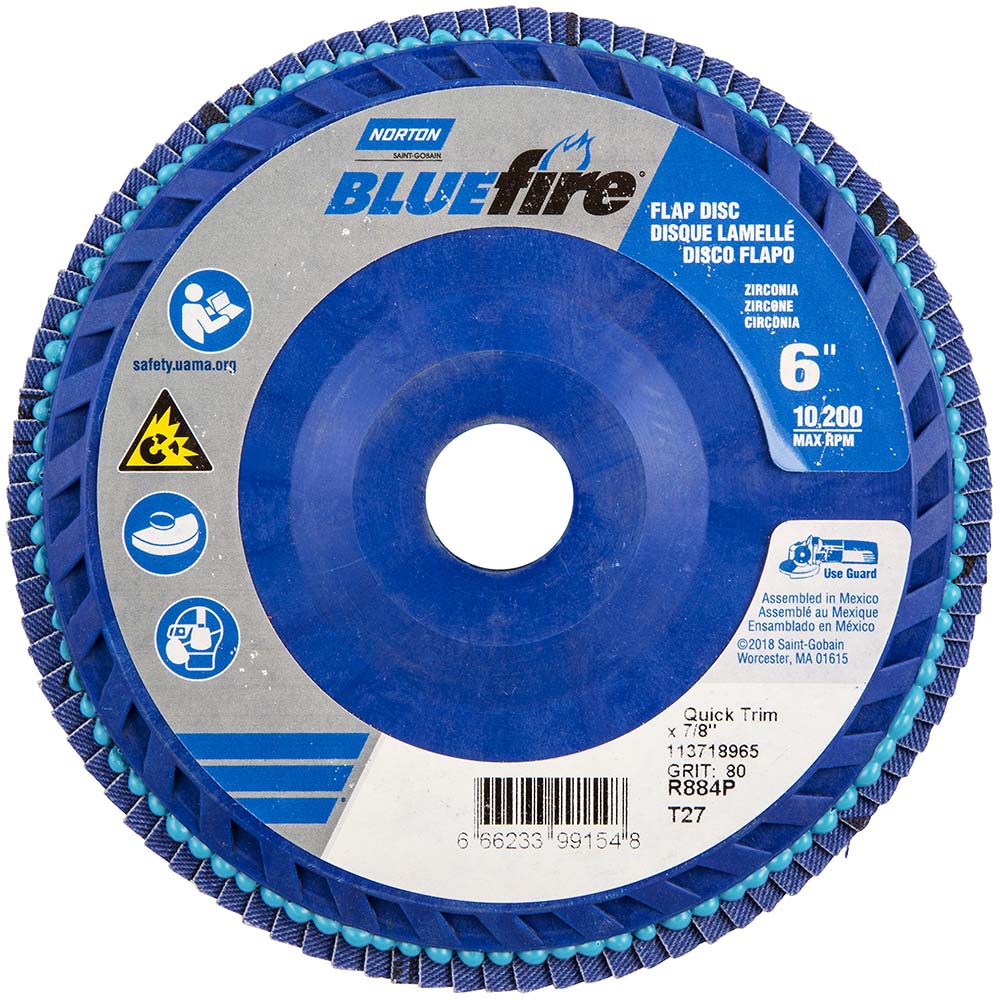 Norton 66623399154 Flap Disc 7/8" Hole, 80 Grit, Zirconia Alumina, Type 27