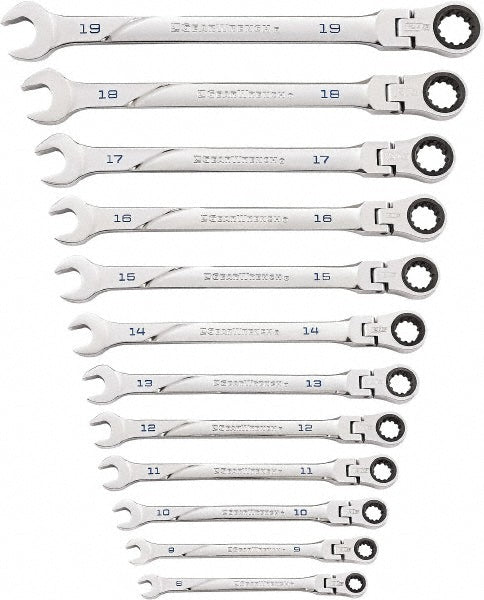 GEARWRENCH 86229 Ratcheting Flexhead Combination Wrench Set 12 Pc, 10 mm 11 mm 12 mm 13 mm 14 mm 15 mm 16 mm 17 mm 18 mm 19 mm 8 mm & 9 mm Wrench, Metric