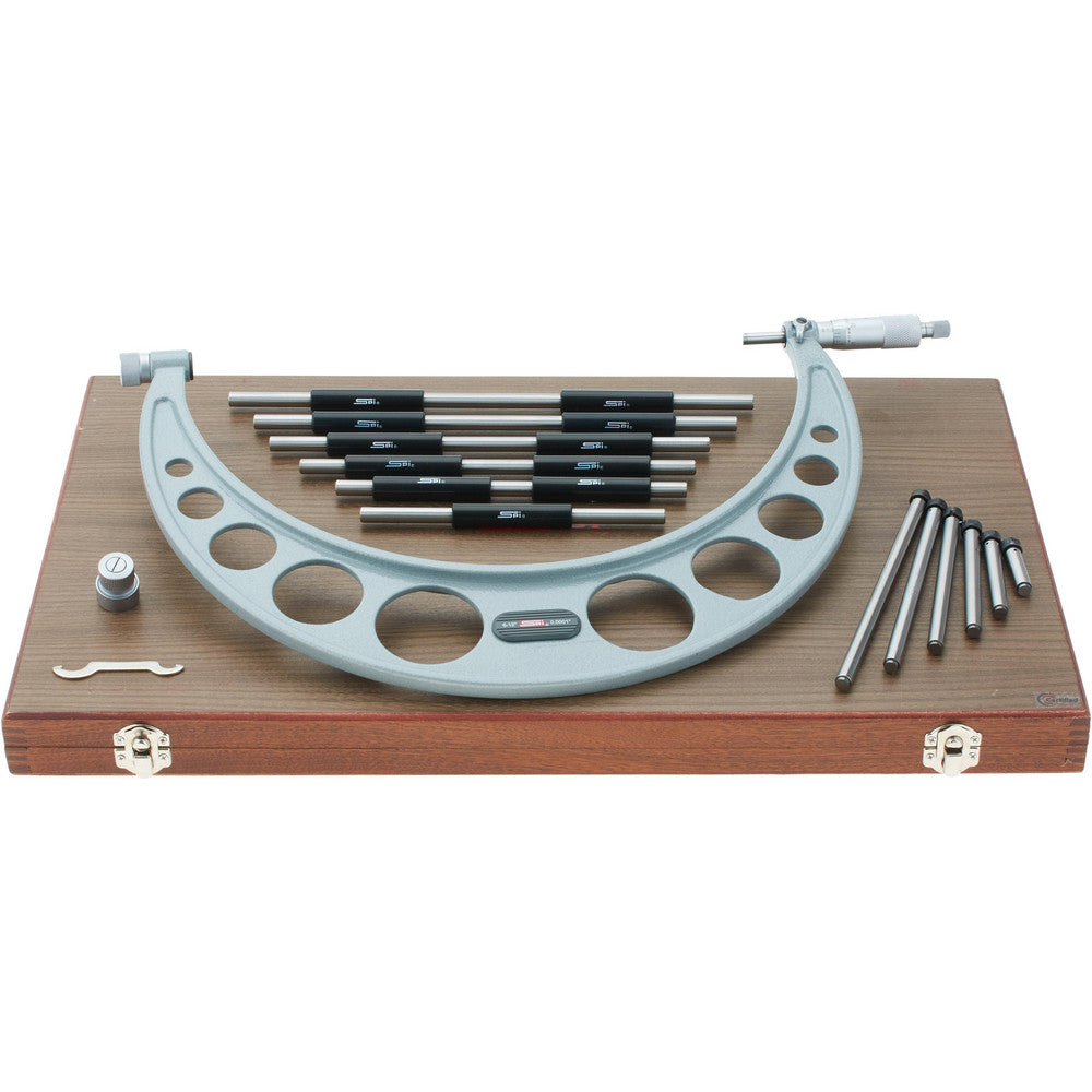 SPI CMS160809055 Mechanical Interchangeable Anvil Micrometer 6 to 12" Range, 6 Anvils