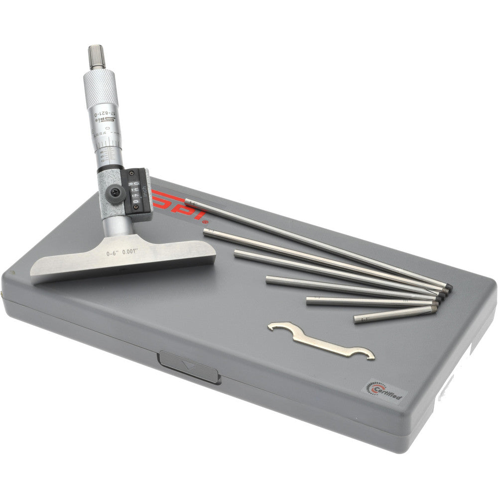 SPI CMS160809100 Mechanical Depth Micrometer 6'' Range, 6 Rods