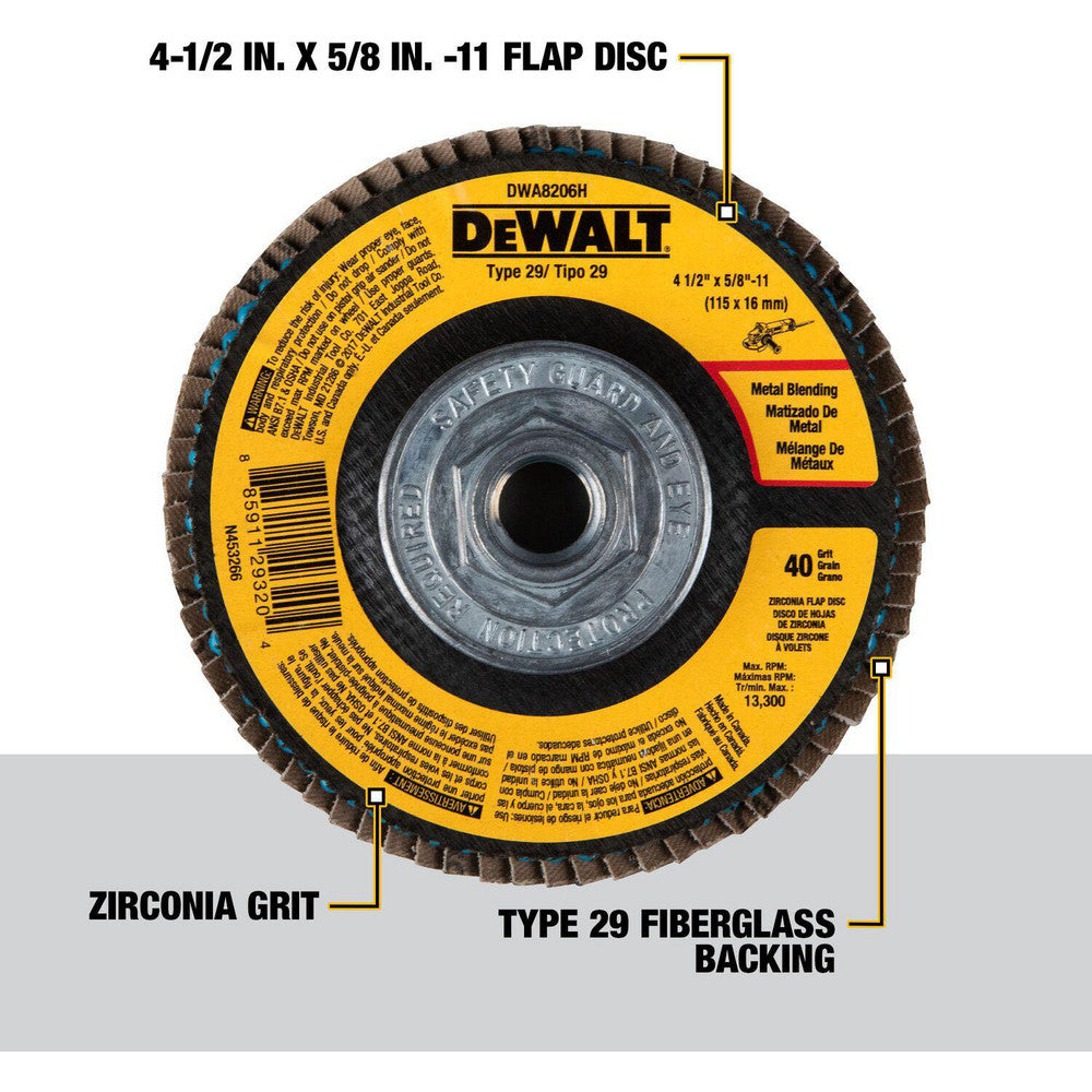DeWALT DWA8206H Depressed Center Wheel Type 29, 4-1/2" Dia, 3/4" Thick, Zirconia Alumina