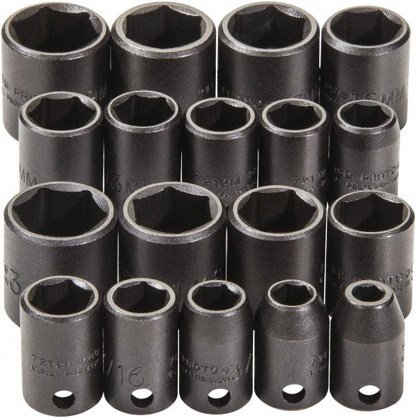 Proto J72230 Impact Standard Socket Set 18 Pc, 3/8" Drive, 1/4 to 3/4" Socket