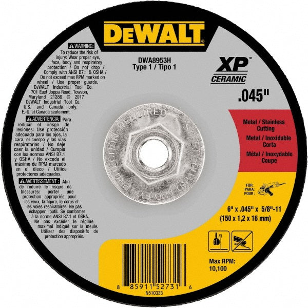 DeWALT DWA8953H Cut-Off Wheel  Type 1 (01/41),  6" Dia,  Ceramic