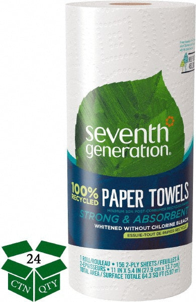 Seventh Generation SEV13722 Paper Towels Perforated Roll, 24 Rolls, Roll, 2 Ply, Recycled Fiber, White