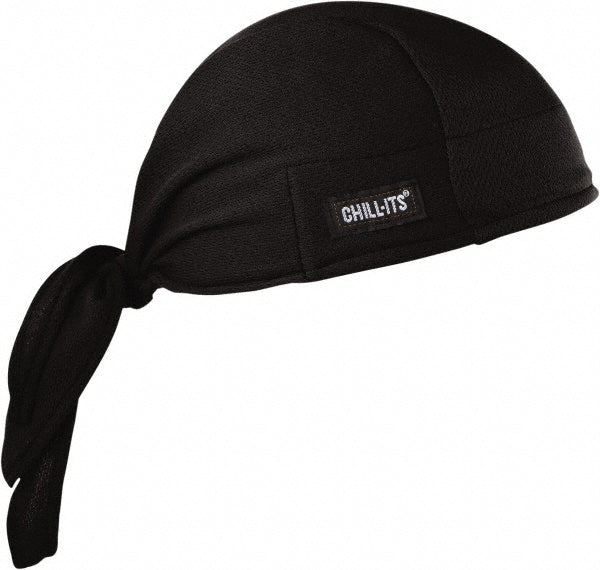 Ergodyne 12487 Tie Hat Size Universal, Black, Elastic Band, Low-Profile, Machine Washable, Moisture Wicking & Terry Cloth Sweatband