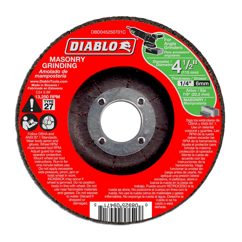 DIABLO DBD045250701C Depressed-Center Wheel Type 27, 4-1/2" Dia, 1/4" Thick, 7/8" Hole