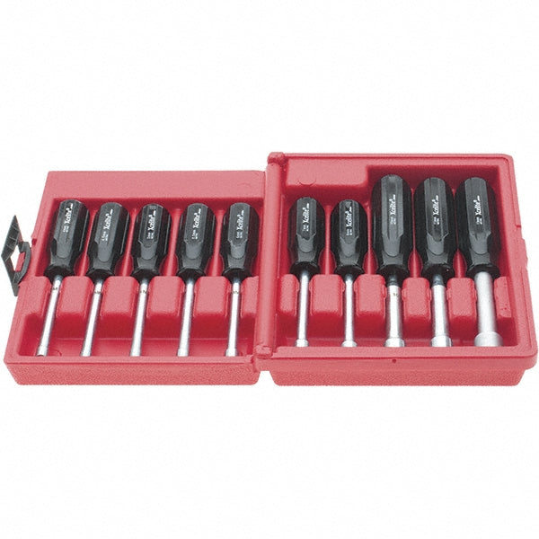 Xcelite 413MMN Nut Driver Set 10 Pc, 4 to 13 mm, Solid Shaft, Plastic Handle