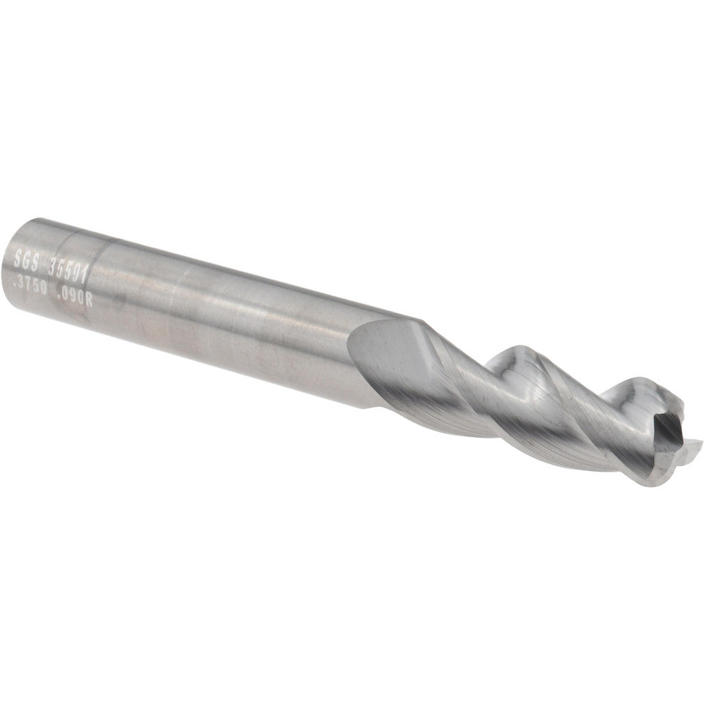 Kyocera SGS Precision Tools 35591 Corner Radius End Mill 3/8" Dia, 1" LOC, 0.0900" Radius, 3 Flute, Solid Carbide