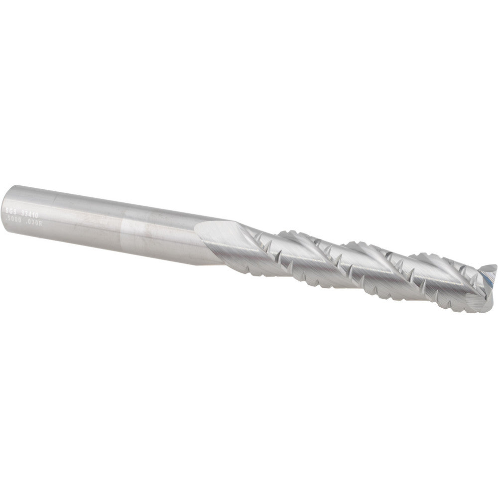 Kyocera SGS Precision Tools 33410 Roughing End Mill 1/2" Dia, 3 Flutes, 0.03" Corner Radius, Chipbreaker, Solid Carbide