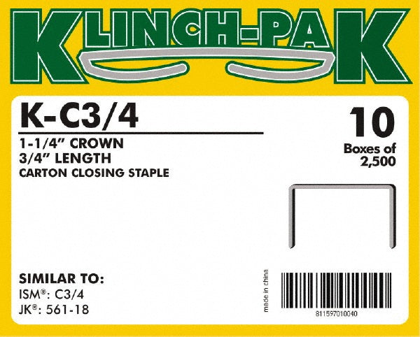 Klinch-Pak K-C-3/4-2.5 Wide Crown Construction Staple 1-1/4" Wide, 3/4" Long