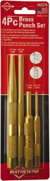 Mayhew 62278 Assorted Brass Punch Kit Punch Set 4 Pc, 0.1875 to 0.375"