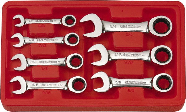 GEARWRENCH 9507D Ratcheting Combination Wrench Set 7 Pc, 1/2" 11/16" 3/4" 3/8" 5/8" 7/16" & 9/16" Wrench, Inch