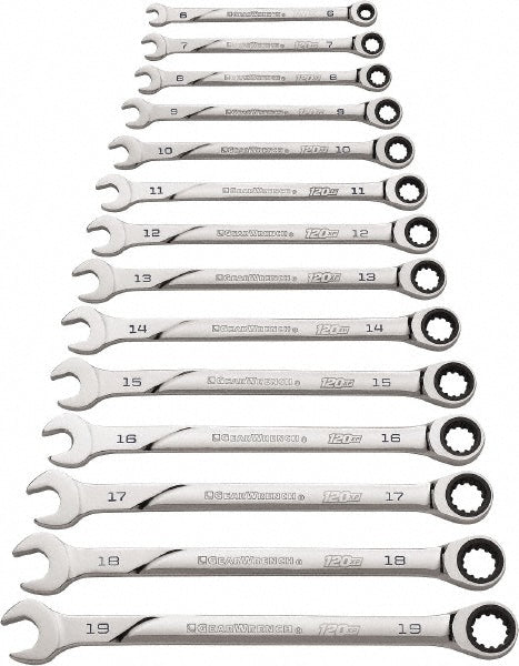 GEARWRENCH 86426 Ratcheting Combination Wrench Set 14 Pc, 10 mm 11 mm 12 mm 13 mm 14 mm 15 mm 16 mm 17 mm 18 mm 19 mm 6 mm 7 mm 8 mm & 9 mm Wrench, Metric